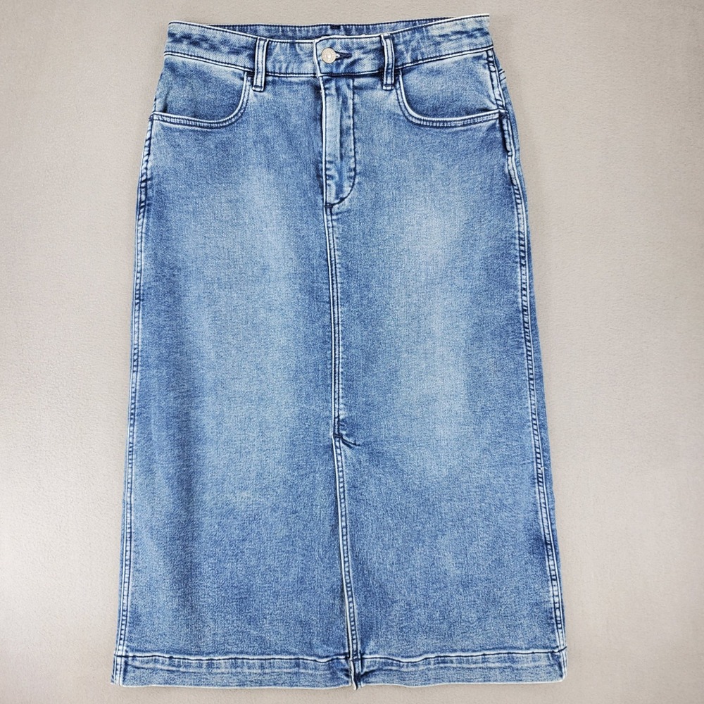 Faherty Denim Skirt Women 10 Blue Midi High Rise Stretch Casual Indigo Wash